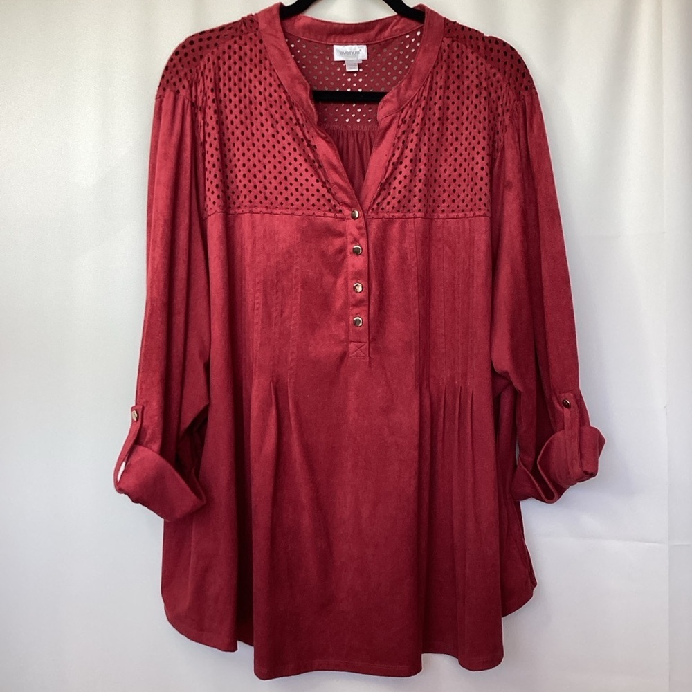 Avenue Plus Size‎ 30 32 4X Top Red Button-Down Fall Blouse